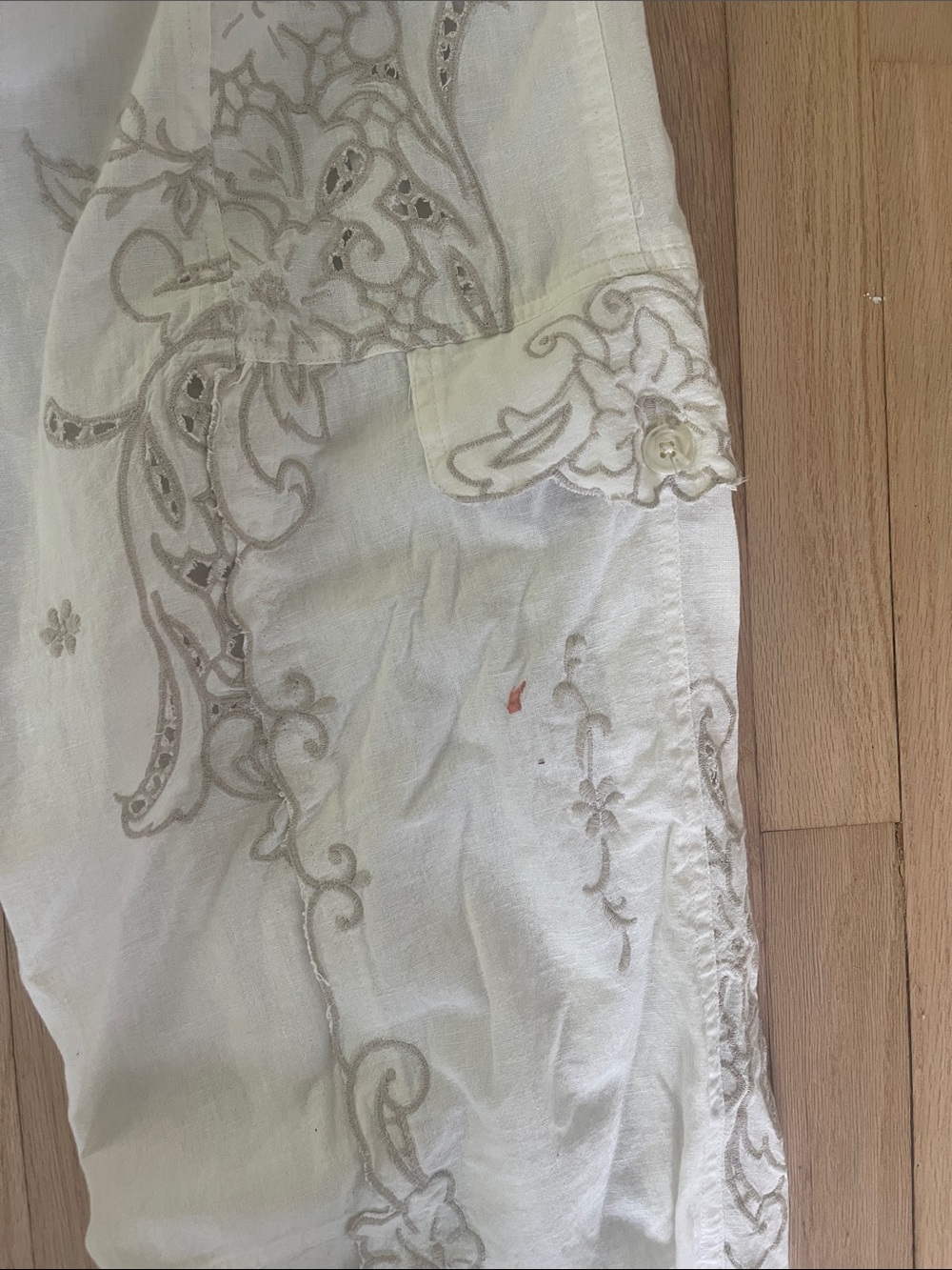 Anthropologie White Embroidered Linen Cargo Joggers for Women size XS - Picture 9 of 9